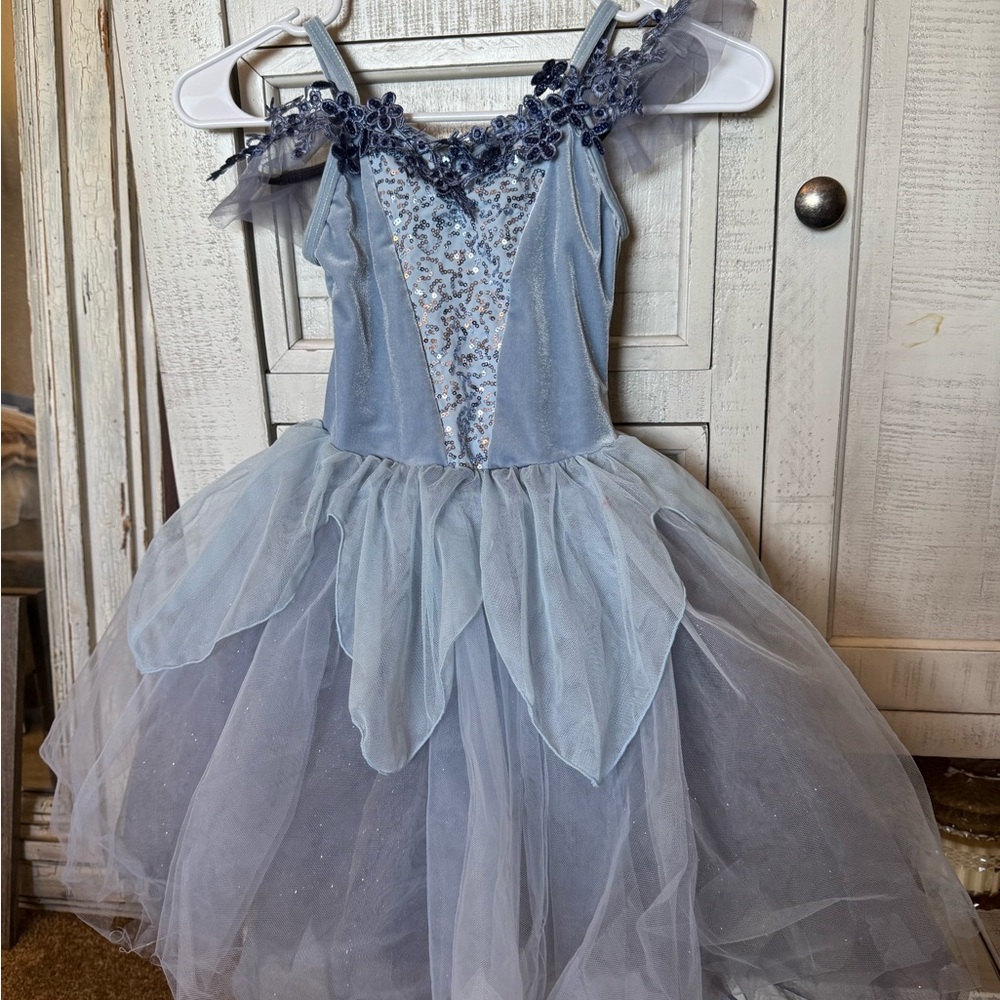 Weissman Blue Floral Kids Dance Costume Size IC (Size 7/8)